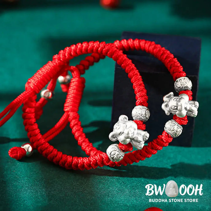 Buddha Stones 999 Sterling Silver Chinese Zodiac Red Rope Luck Handcrafted Kids Bracelet - BWOOOH - Bracelet