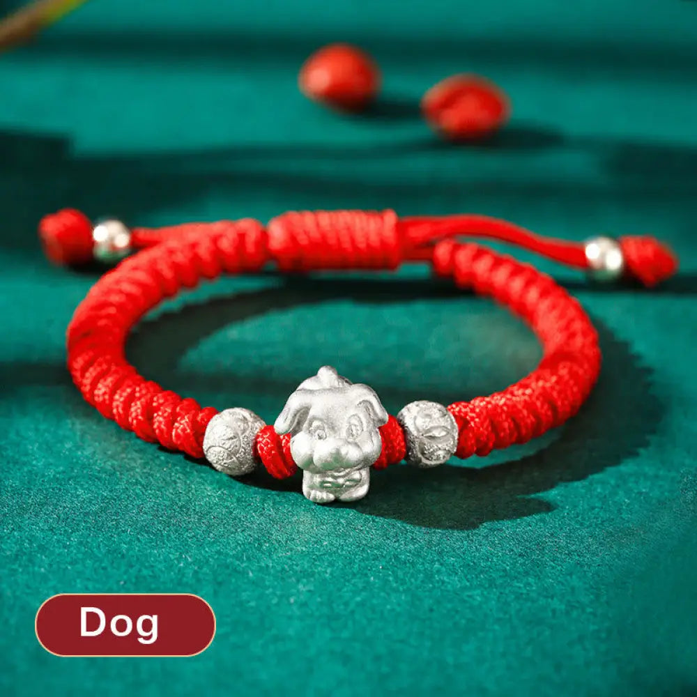 Buddha Stones 999 Sterling Silver Chinese Zodiac Red Rope Luck Handcrafted Kids Bracelet - BWOOOH - Dog(Bracelet Size