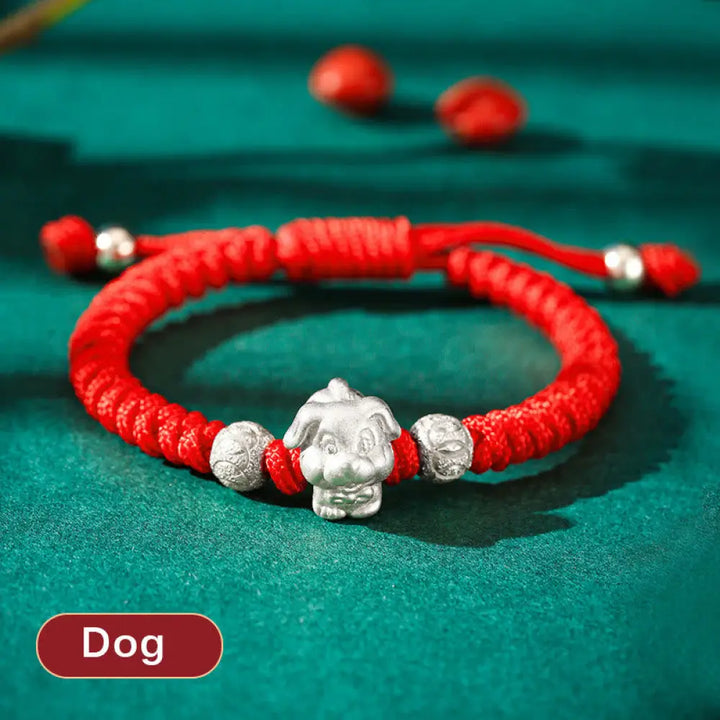 Buddha Stones 999 Sterling Silver Chinese Zodiac Red Rope Luck Handcrafted Kids Bracelet - BWOOOH - Dog(Bracelet Size