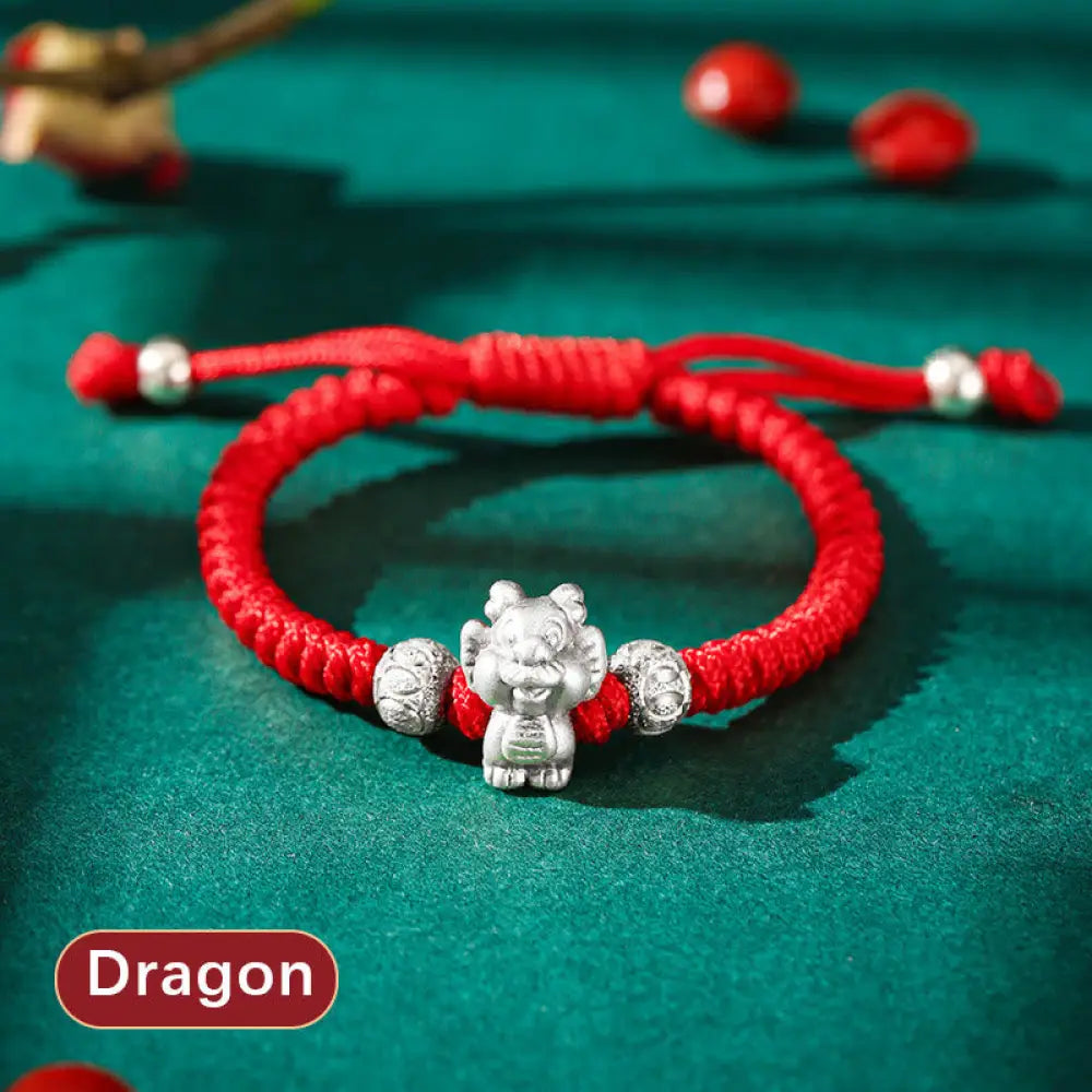 BWOOOH 999 Sterling Silver Chinese Zodiac Red Rope Luck Handcrafted Kids Bracelet - BWOOOH - Dragon(Bracelet