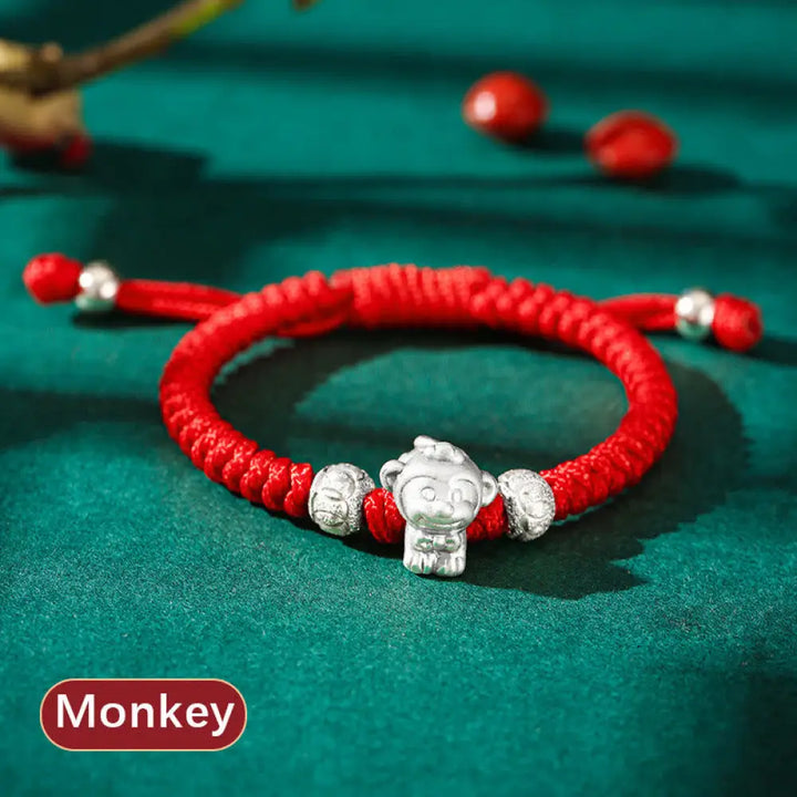 Buddha Stones 999 Sterling Silver Chinese Zodiac Red Rope Luck Handcrafted Kids Bracelet - BWOOOH - Monkey(Bracelet