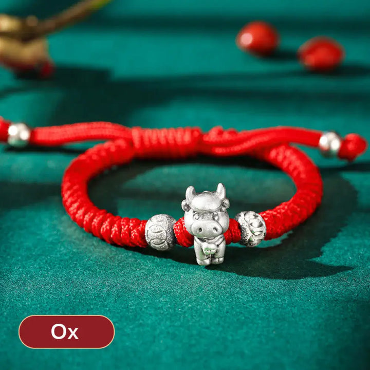 Buddha Stones 999 Sterling Silver Chinese Zodiac Red Rope Luck Handcrafted Kids Bracelet - BWOOOH - Ox(Bracelet Size 12