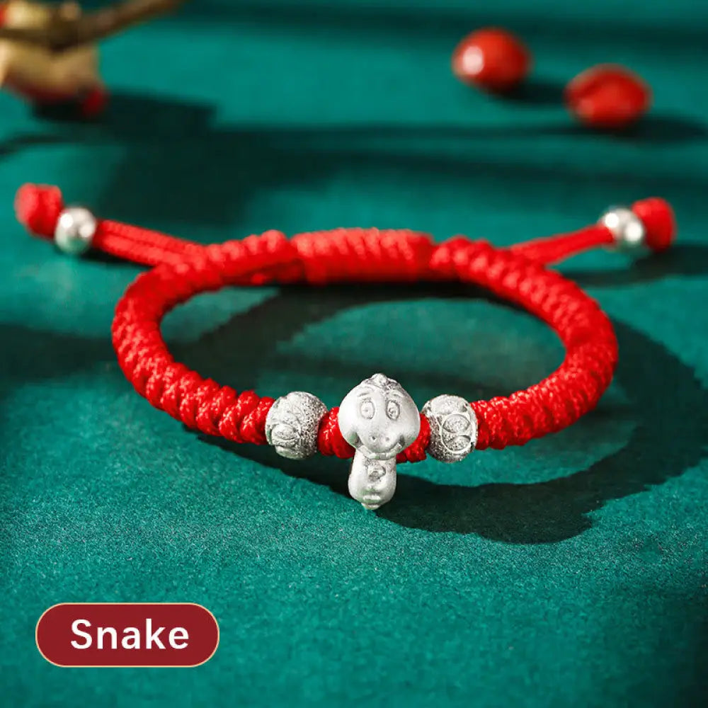 Buddha Stones 999 Sterling Silver Chinese Zodiac Red Rope Luck Handcrafted Kids Bracelet - BWOOOH - Snake(Bracelet Size