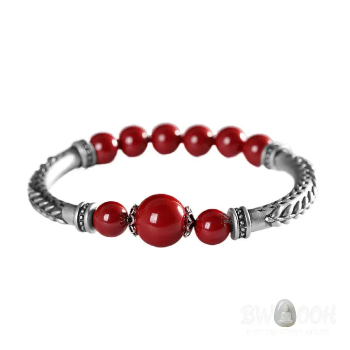 Buddha Stones 999 Sterling Silver Cinnabar Wheat Ears Blessing Bracelet Bangle - BWOOOH - Bracelet Bangle