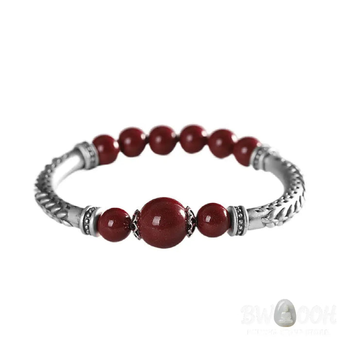 Buddha Stones 999 Sterling Silver Cinnabar Wheat Ears Blessing Bracelet Bangle - BWOOOH - Bracelet Bangle