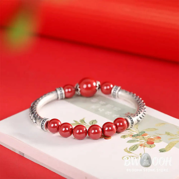 Buddha Stones 999 Sterling Silver Cinnabar Wheat Ears Blessing Bracelet Bangle - BWOOOH - Bracelet Bangle