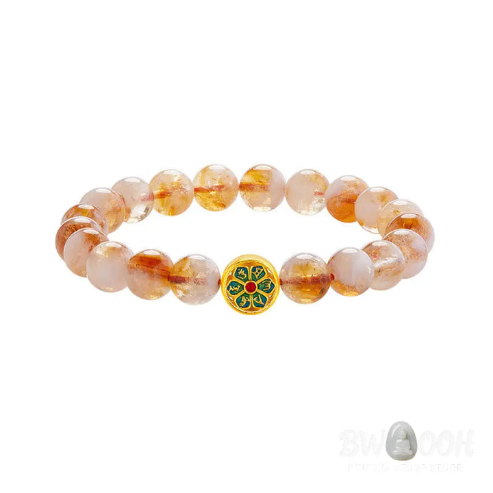 Buddha Stones 999 Sterling Silver Citrine Om Mani Padme Hum Protection Bracelet - BWOOOH - Citrine(Wrist Circumference: