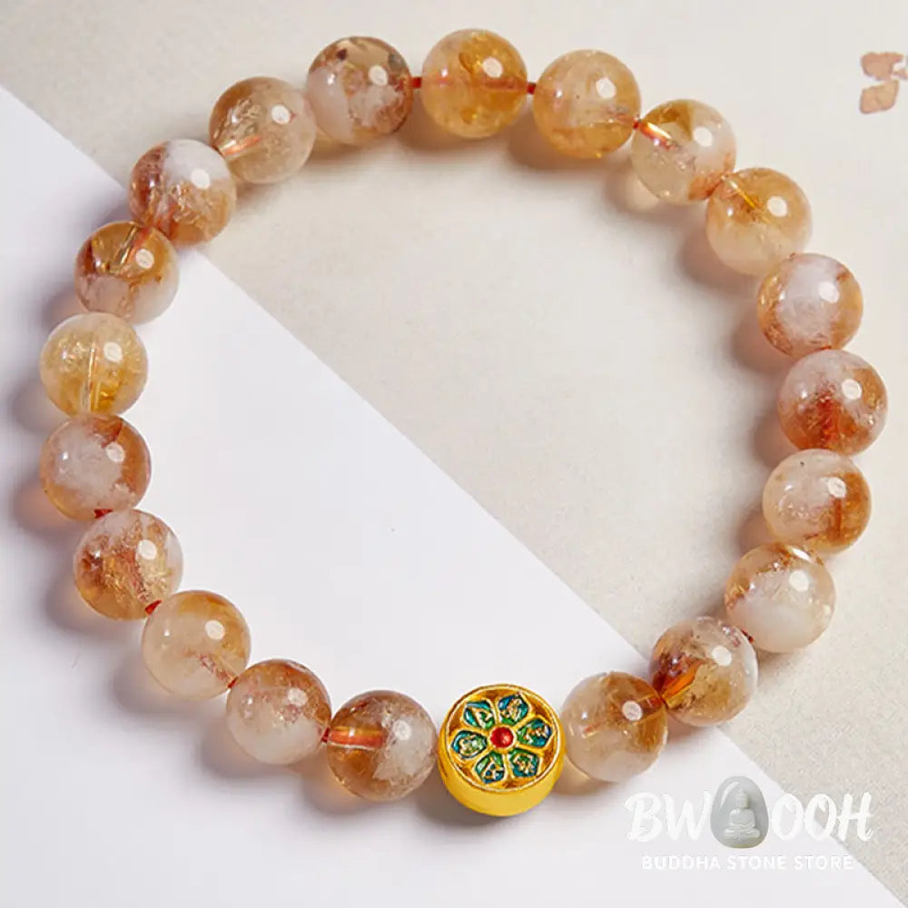 Buddha Stones 999 Sterling Silver Citrine Om Mani Padme Hum Protection Bracelet - BWOOOH - Citrine(Wrist Circumference: