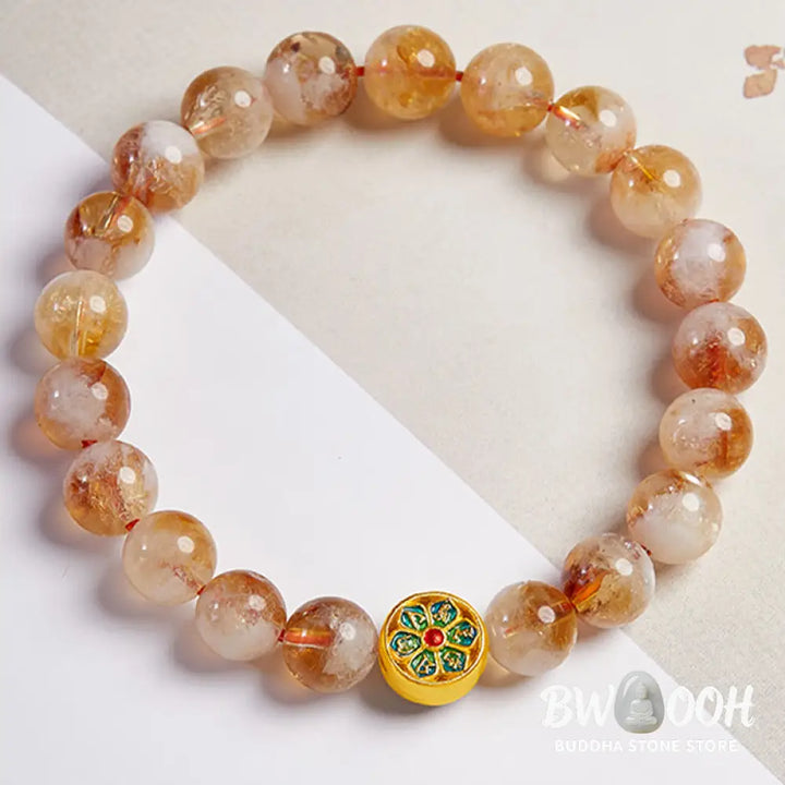 Buddha Stones 999 Sterling Silver Citrine Om Mani Padme Hum Protection Bracelet - BWOOOH - Citrine(Wrist Circumference:
