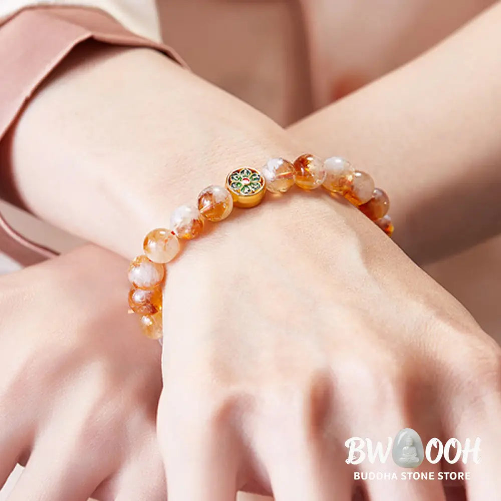 Buddha Stones 999 Sterling Silver Citrine Om Mani Padme Hum Protection Bracelet - BWOOOH - Citrine(Wrist Circumference: