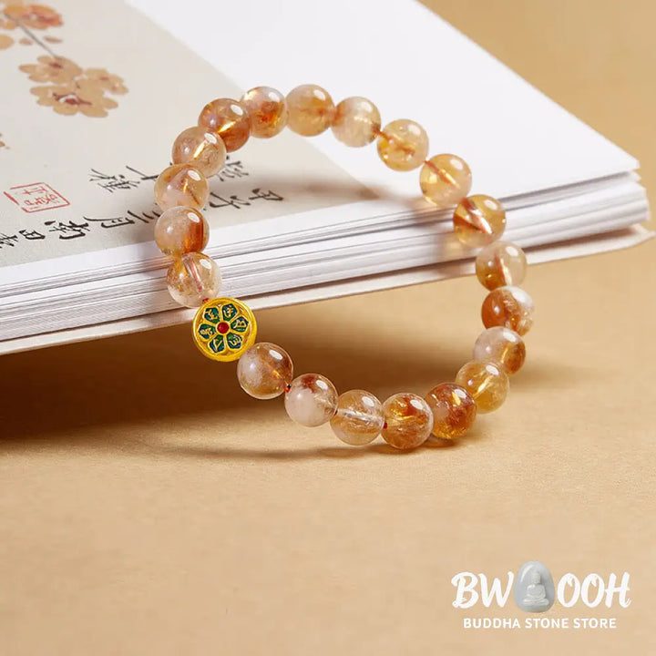 Buddha Stones 999 Sterling Silver Citrine Om Mani Padme Hum Protection Bracelet - BWOOOH - Citrine(Wrist Circumference: