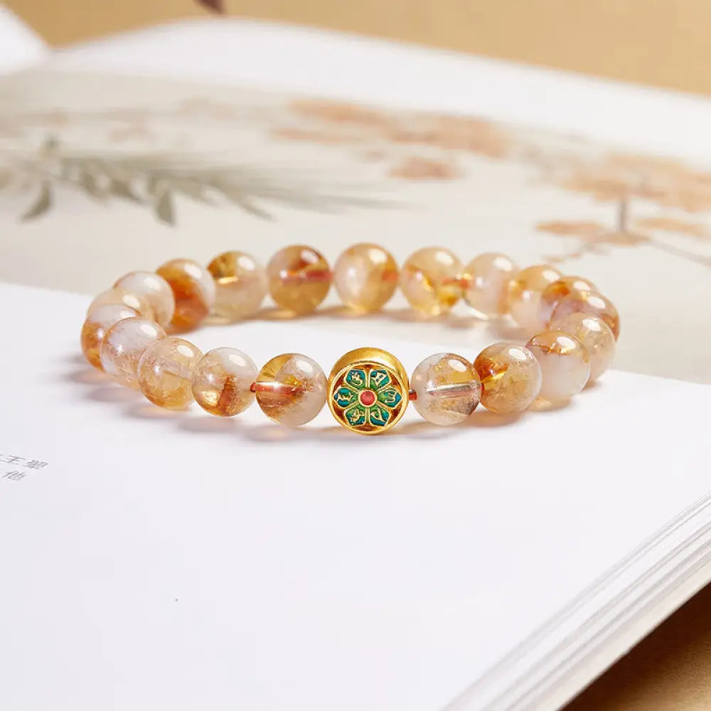 BWOOOH 999 Sterling Silver Citrine Om Mani Padme Hum Protection Bracelet — Sterling Silver crystal healing bracelet for sp...