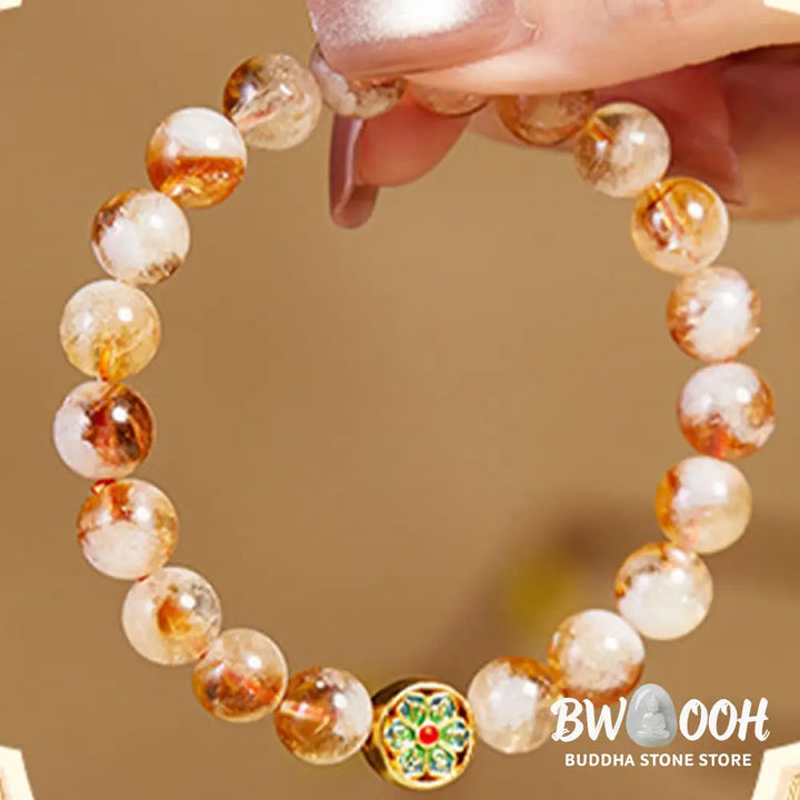 Buddha Stones 999 Sterling Silver Citrine Om Mani Padme Hum Protection Bracelet - BWOOOH - Citrine(Wrist Circumference: