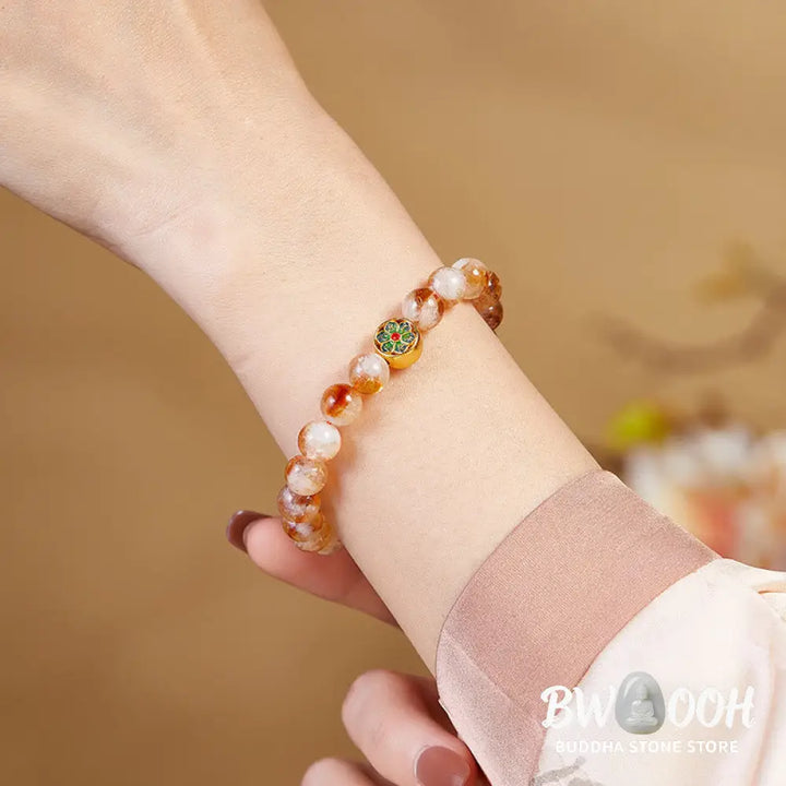 Buddha Stones 999 Sterling Silver Citrine Om Mani Padme Hum Protection Bracelet - BWOOOH - Citrine(Wrist Circumference: