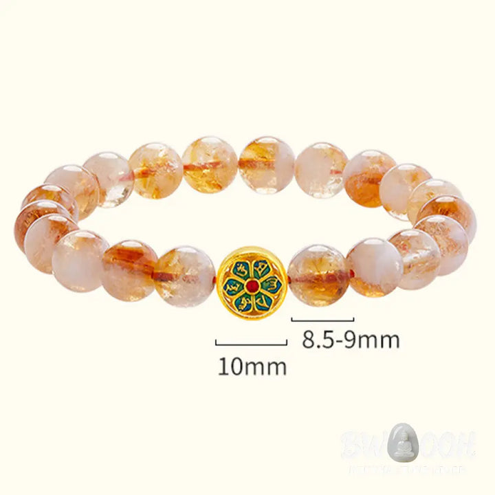 Buddha Stones 999 Sterling Silver Citrine Om Mani Padme Hum Protection Bracelet - BWOOOH - Citrine(Wrist Circumference: