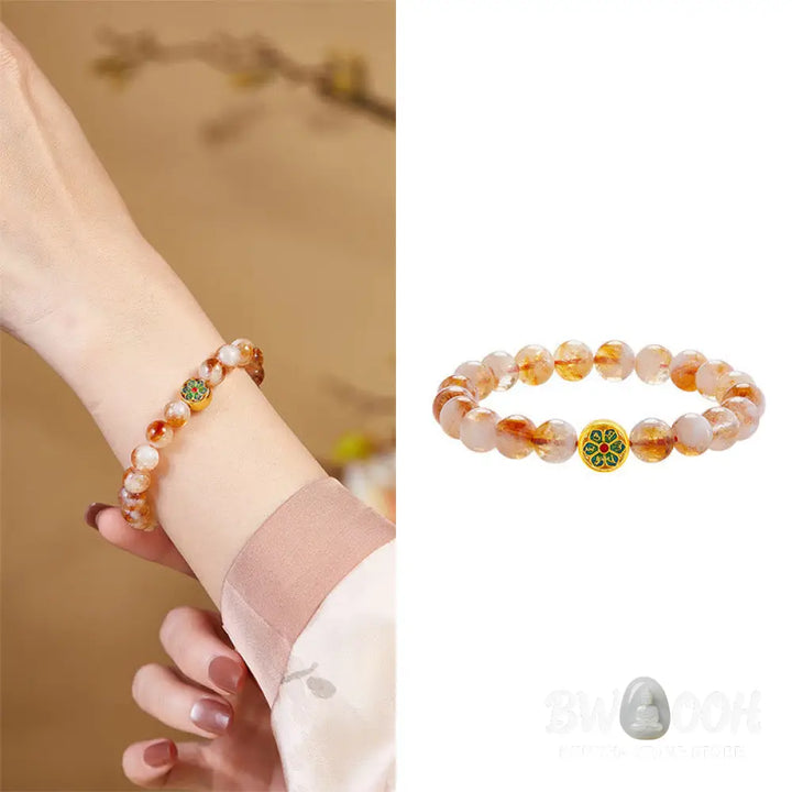 Buddha Stones 999 Sterling Silver Citrine Om Mani Padme Hum Protection Bracelet - BWOOOH - Citrine(Wrist Circumference: