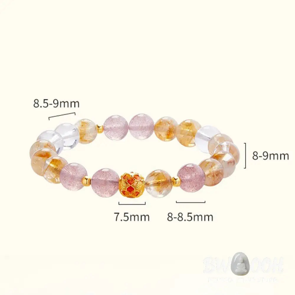 Buddha Stones 999 Sterling Silver Citrine Strawberry Quartz White Crystal Protection Bracelet - BWOOOH - Citrine(Wrist