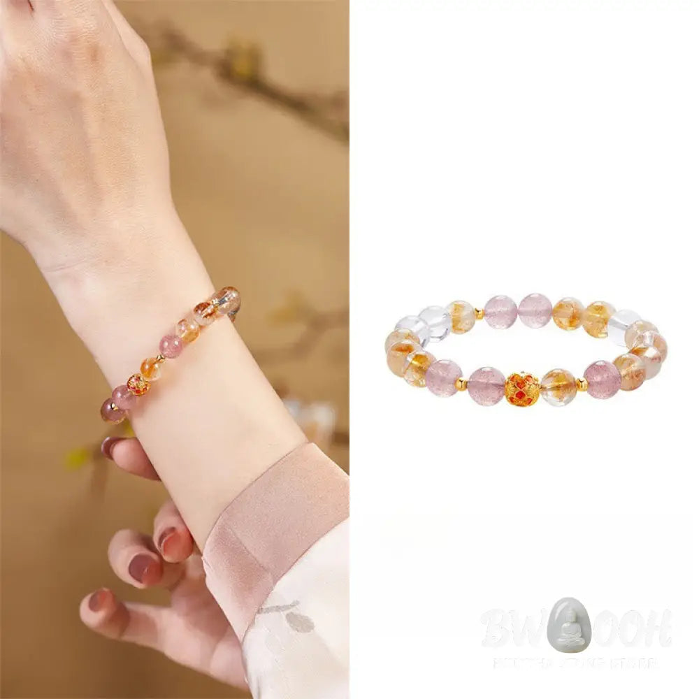 Buddha Stones 999 Sterling Silver Citrine Strawberry Quartz White Crystal Protection Bracelet - BWOOOH - Citrine(Wrist