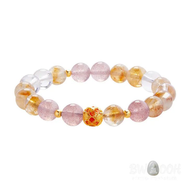 Buddha Stones 999 Sterling Silver Citrine Strawberry Quartz White Crystal Protection Bracelet - BWOOOH - Citrine(Wrist