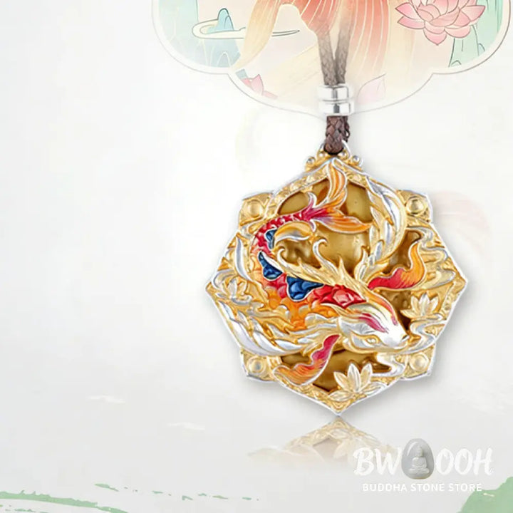 Buddha Stones 999 Sterling Silver Colorful Koi Fish Carved Luck Necklace Pendant - BWOOOH - Koi Fish(Luck♥Prosperity)