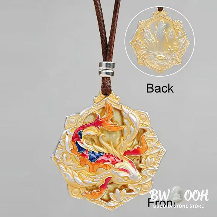 Buddha Stones 999 Sterling Silver Colorful Koi Fish Carved Luck Necklace Pendant - BWOOOH - Koi Fish(Luck♥Prosperity)