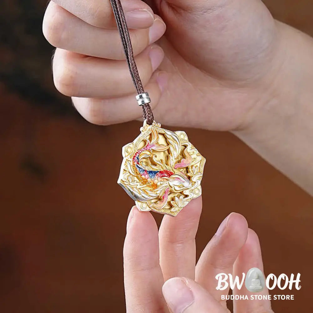 Buddha Stones 999 Sterling Silver Colorful Koi Fish Carved Luck Necklace Pendant - BWOOOH - Koi Fish(Luck♥Prosperity)