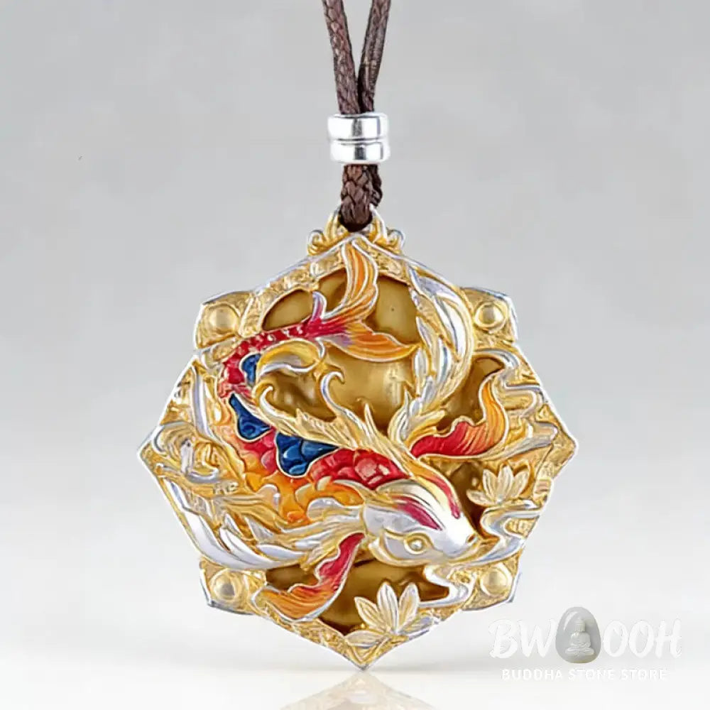 Buddha Stones 999 Sterling Silver Colorful Koi Fish Carved Luck Necklace Pendant - BWOOOH - Koi Fish(Luck♥Prosperity)