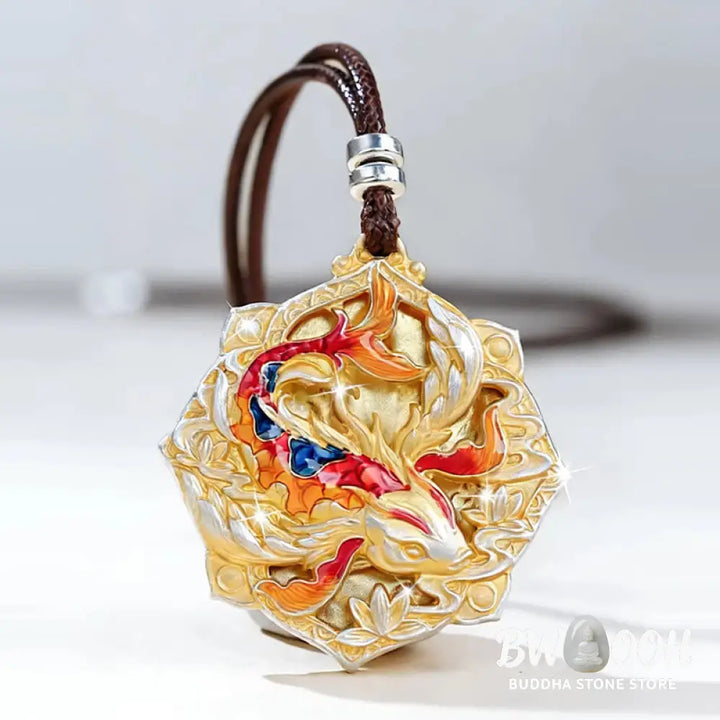 Buddha Stones 999 Sterling Silver Colorful Koi Fish Carved Luck Necklace Pendant - BWOOOH - Koi Fish(Luck♥Prosperity)