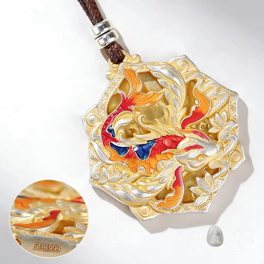 Buddha Stones 999 Sterling Silver Colorful Koi Fish Carved Luck Necklace Pendant - BWOOOH - Koi Fish(Luck♥Prosperity)