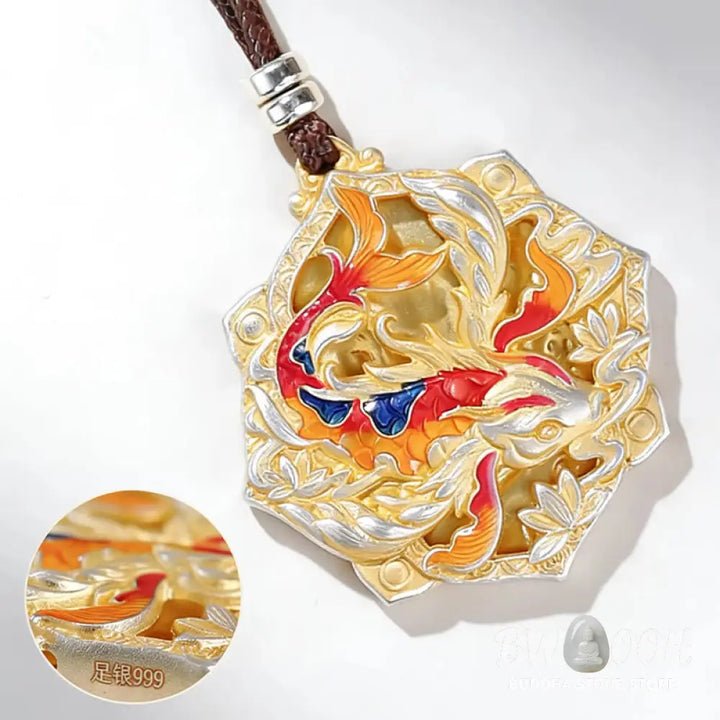 Buddha Stones 999 Sterling Silver Colorful Koi Fish Carved Luck Necklace Pendant - BWOOOH - Koi Fish(Luck♥Prosperity)