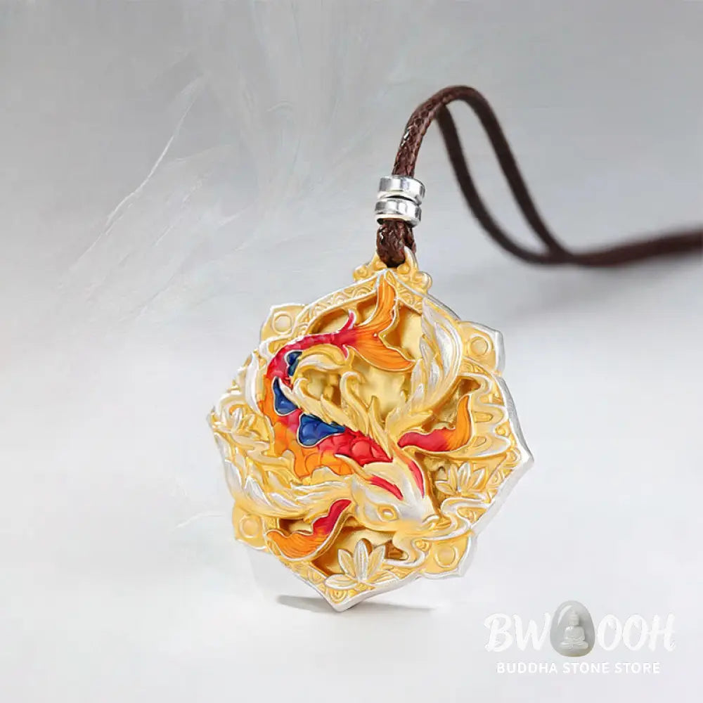 Buddha Stones 999 Sterling Silver Colorful Koi Fish Carved Luck Necklace Pendant - BWOOOH - Koi Fish(Luck♥Prosperity)