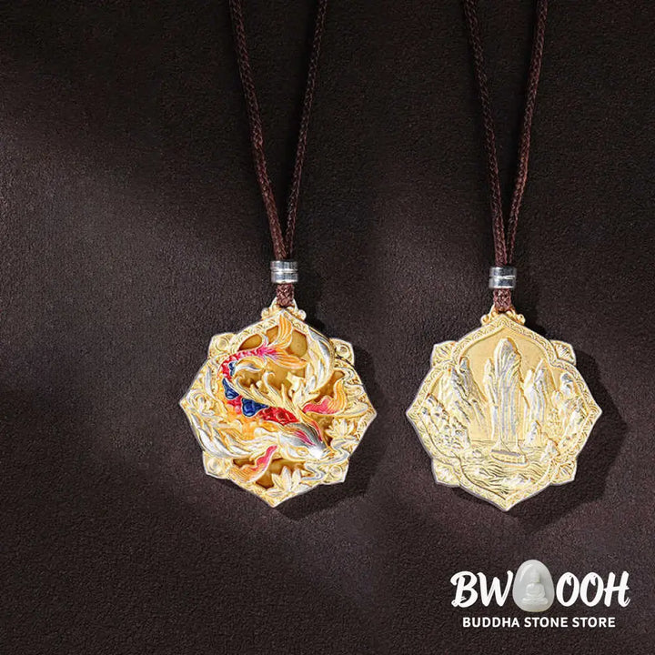 Buddha Stones 999 Sterling Silver Colorful Koi Fish Carved Luck Necklace Pendant - BWOOOH - Koi Fish(Luck♥Prosperity)