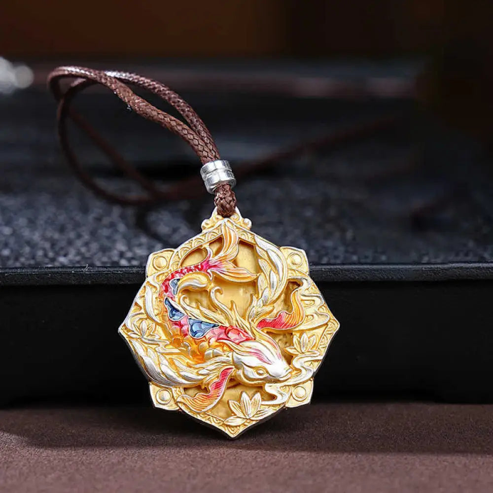 Buddha Stones 999 Sterling Silver Colorful Koi Fish Carved Luck Necklace Pendant - BWOOOH - Koi Fish(Luck♥Prosperity)