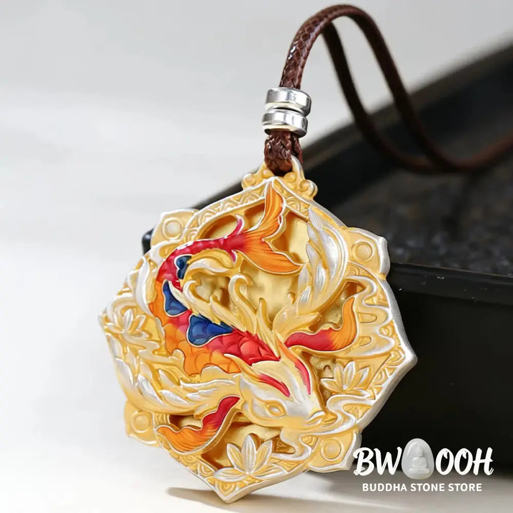 Buddha Stones 999 Sterling Silver Colorful Koi Fish Carved Luck Necklace Pendant - BWOOOH - Koi Fish(Luck♥Prosperity)