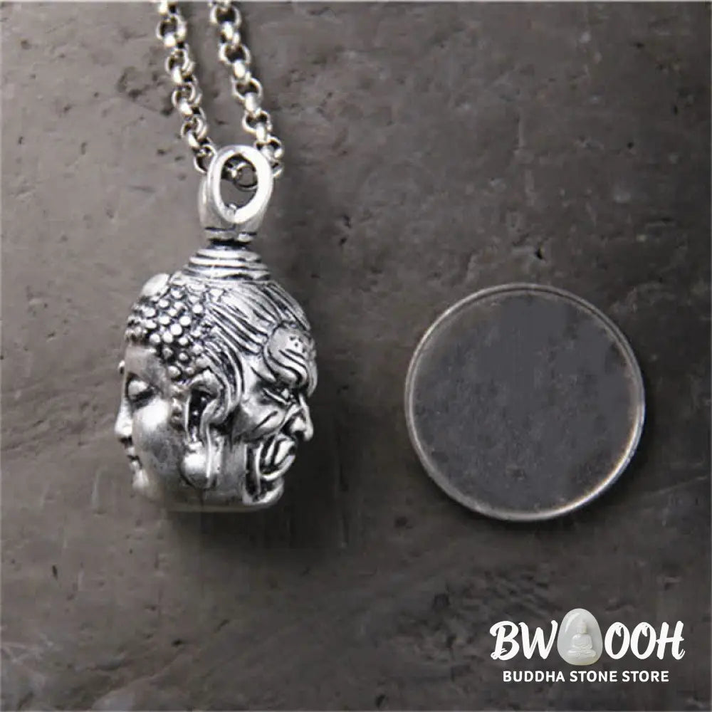 Buddha Stones 999 Sterling Silver Buddha Demon Serenity Necklace Pendant - BWOOOH - Necklaces &amp; Pendants