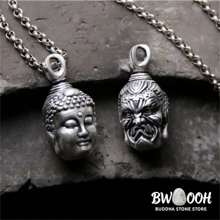 Buddha Stones 999 Sterling Silver Buddha Demon Serenity Necklace Pendant - BWOOOH - Necklaces &amp; Pendants