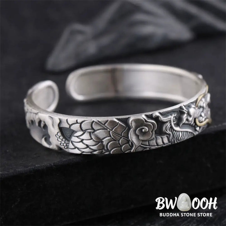 Buddha Stones 999 Sterling Silver Dragon Strength Protection Bracelet Bangle - BWOOOH - DRAGON (Luck ♥ Strength)
