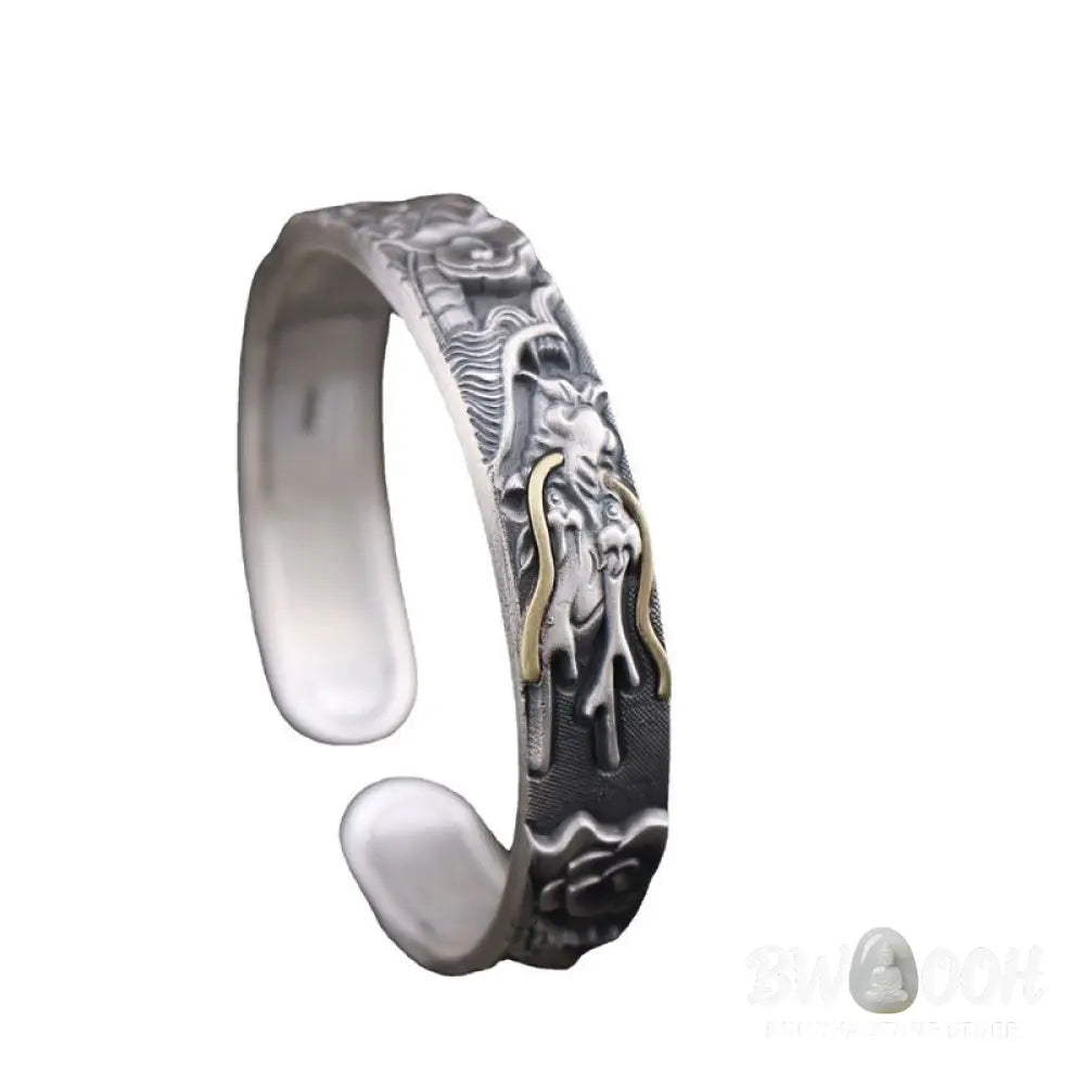 Buddha Stones 999 Sterling Silver Dragon Strength Protection Bracelet Bangle - BWOOOH - DRAGON (Luck ♥ Strength)