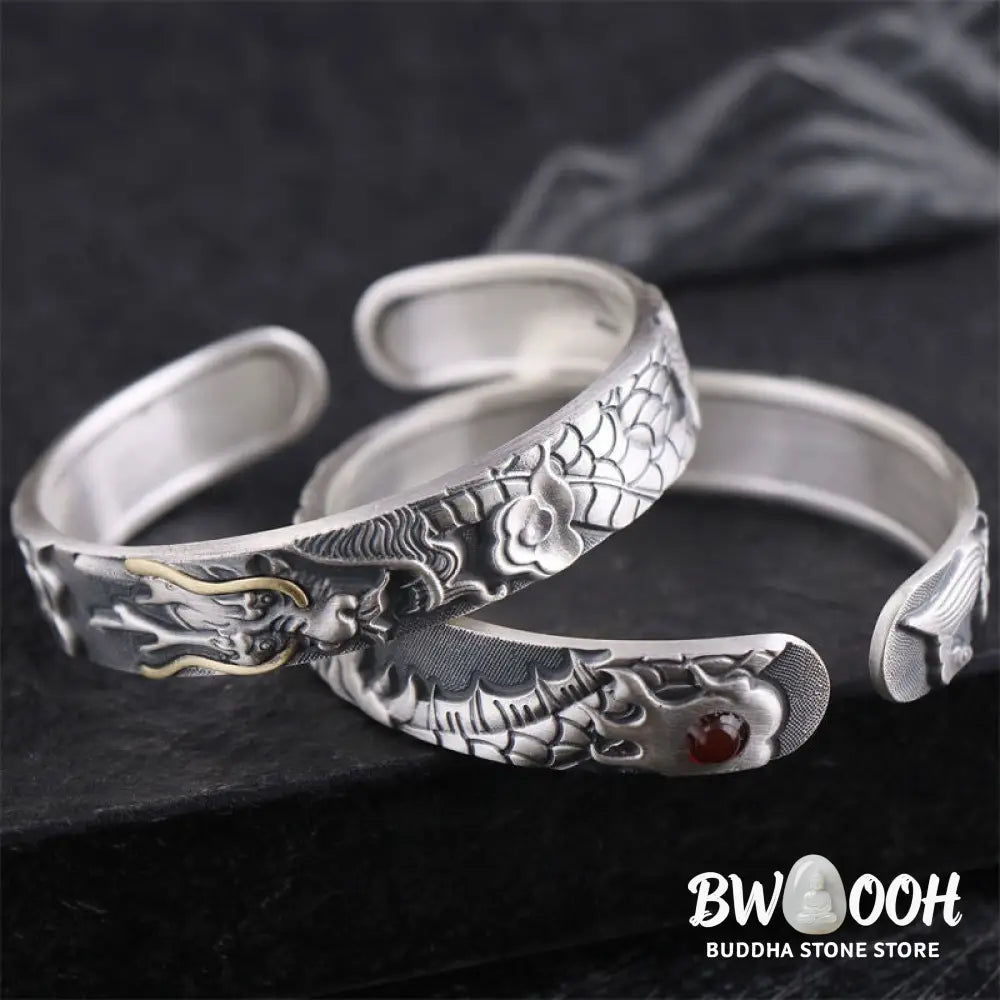 Buddha Stones 999 Sterling Silver Dragon Strength Protection Bracelet Bangle - BWOOOH - DRAGON (Luck ♥ Strength)