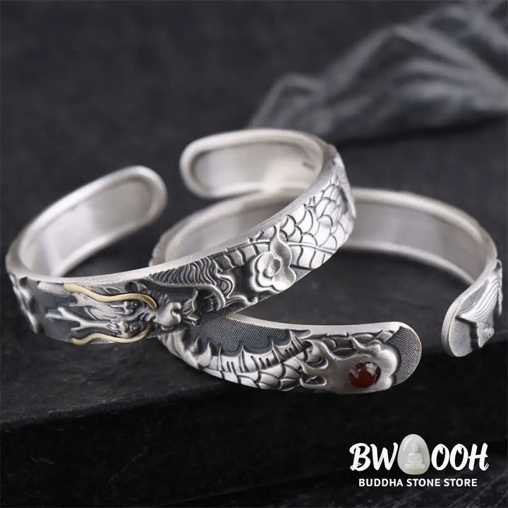 Buddha Stones 999 Sterling Silver Dragon Strength Protection Bracelet Bangle - BWOOOH - DRAGON (Luck ♥ Strength)