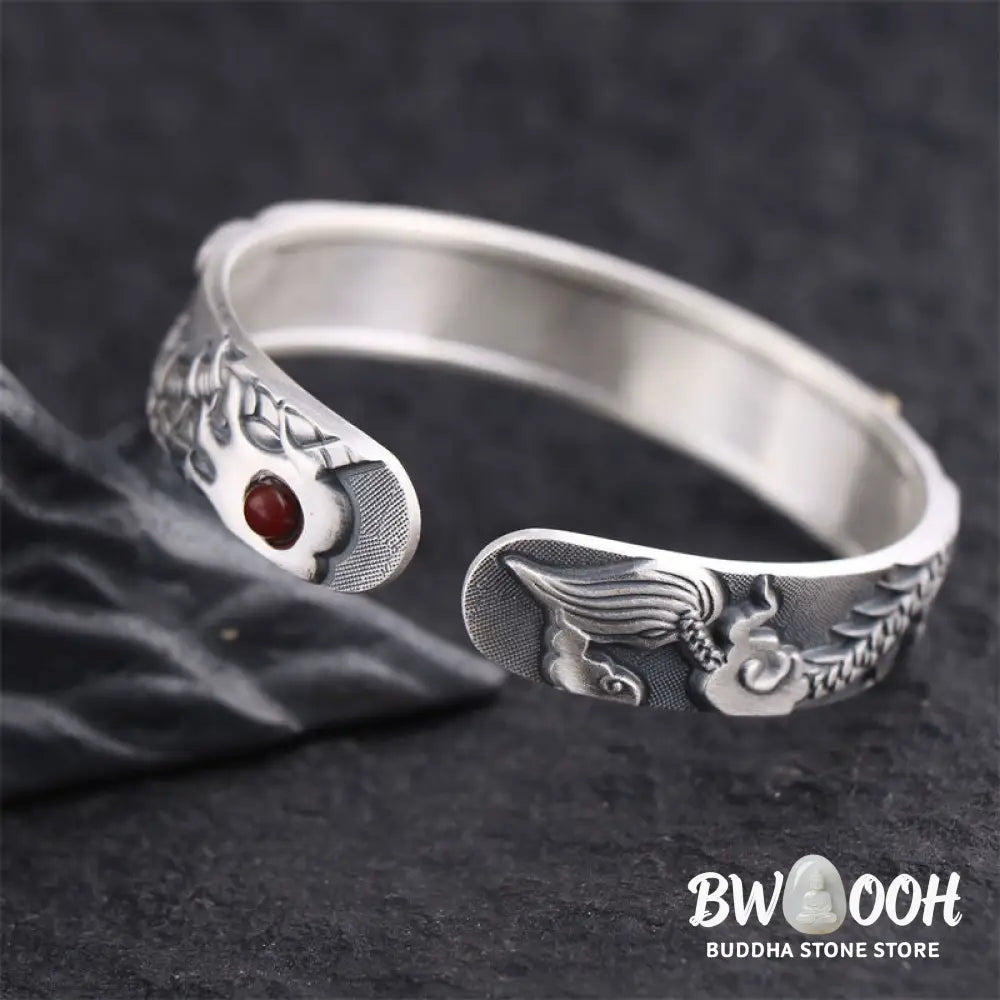 Buddha Stones 999 Sterling Silver Dragon Strength Protection Bracelet Bangle - BWOOOH - DRAGON (Luck ♥ Strength)