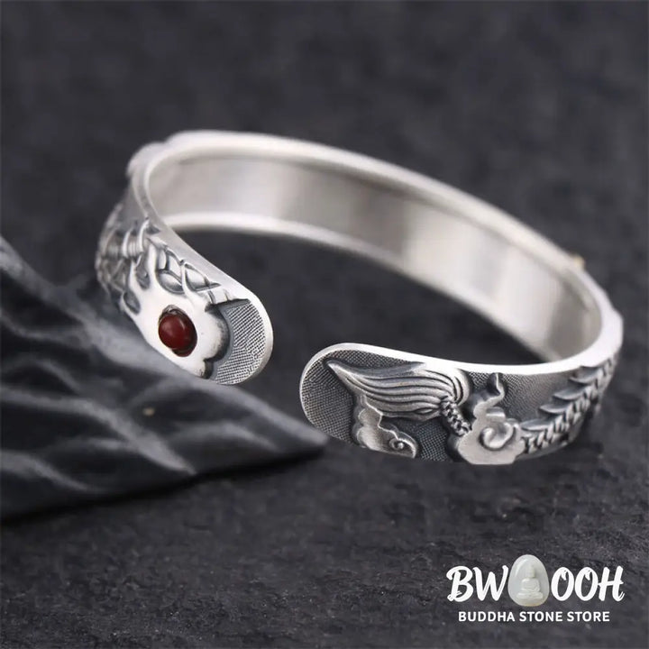 Buddha Stones 999 Sterling Silver Dragon Strength Protection Bracelet Bangle - BWOOOH - DRAGON (Luck ♥ Strength)