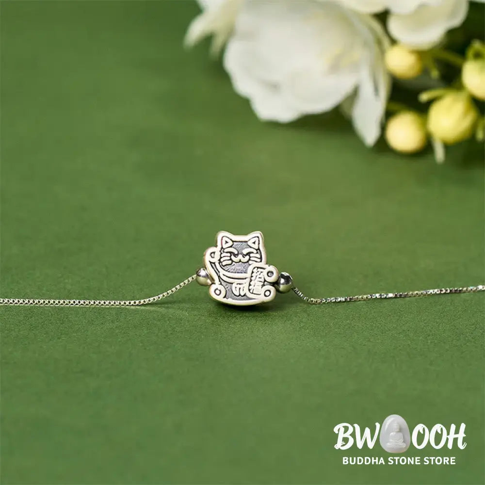 Buddha Stones 999 Sterling Silver Fortune Cat 925 Sterling Silver Chain Protection Bracelet - Bracelet