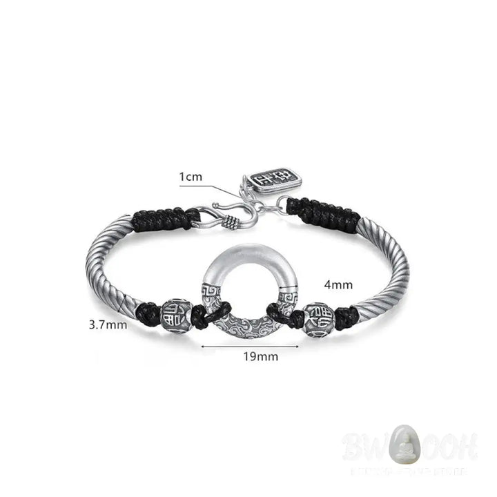 Buddha Stones 999 Sterling Silver Fu Character Peace Buckle Copper Coin Auspicious Clouds Fortune Bracelet - BWOOOH