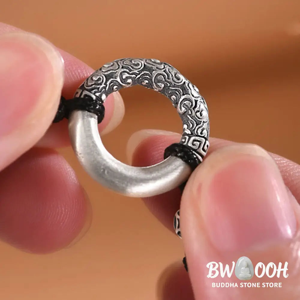 Buddha Stones 999 Sterling Silver Fu Character Peace Buckle Copper Coin Auspicious Clouds Fortune Bracelet - BWOOOH