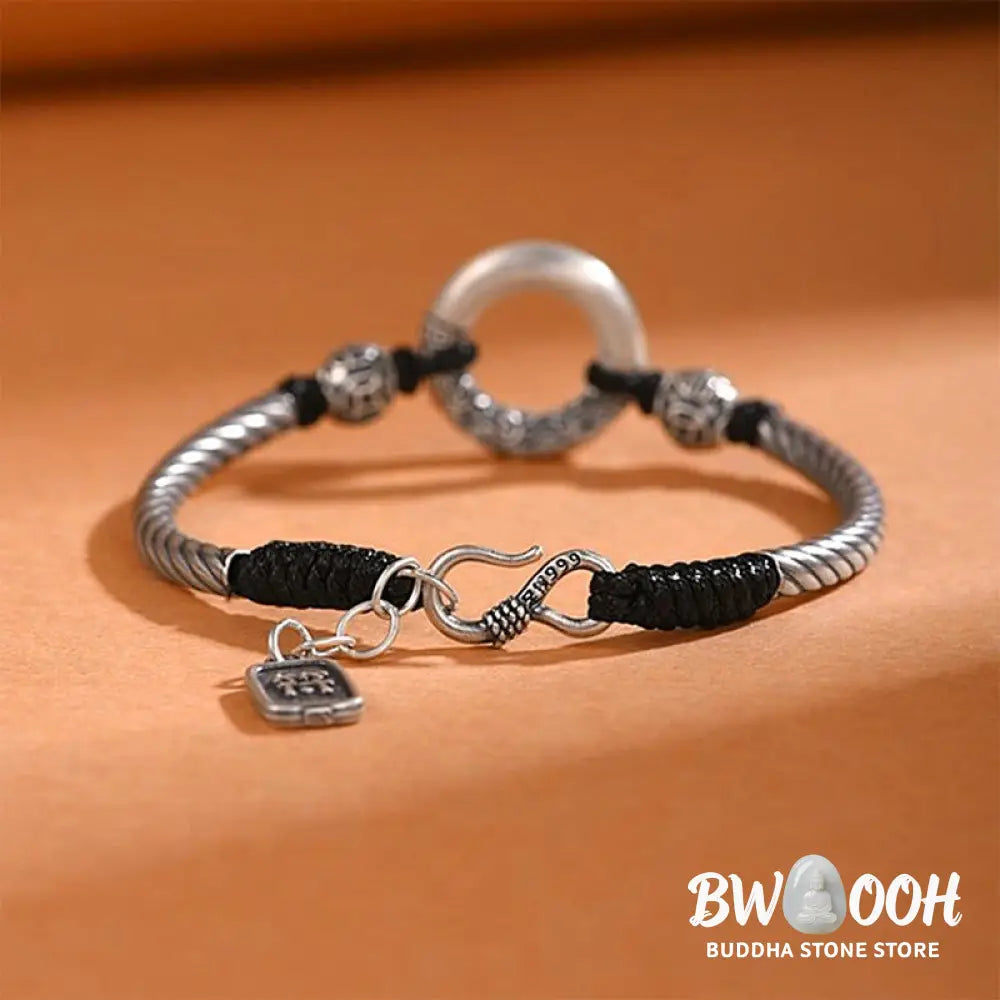 Buddha Stones 999 Sterling Silver Fu Character Peace Buckle Copper Coin Auspicious Clouds Fortune Bracelet - BWOOOH