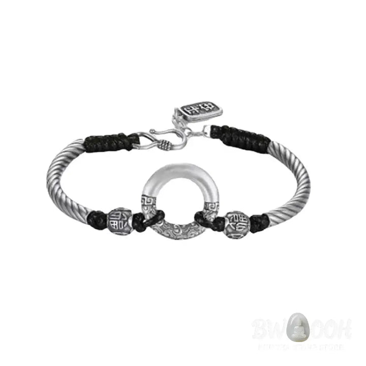 Buddha Stones 999 Sterling Silver Fu Character Peace Buckle Copper Coin Auspicious Clouds Fortune Bracelet - BWOOOH