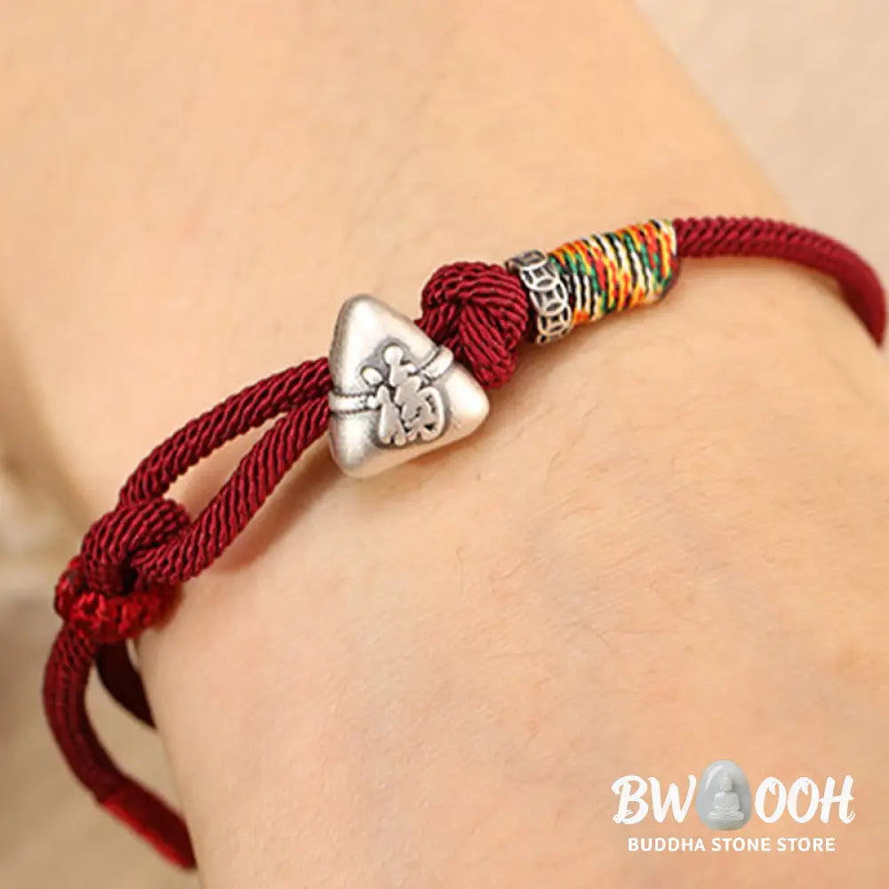 Buddha Stones 999 Sterling Silver Fu Character Zongzi Fortune Luck Rope Bracelet - Bracelet