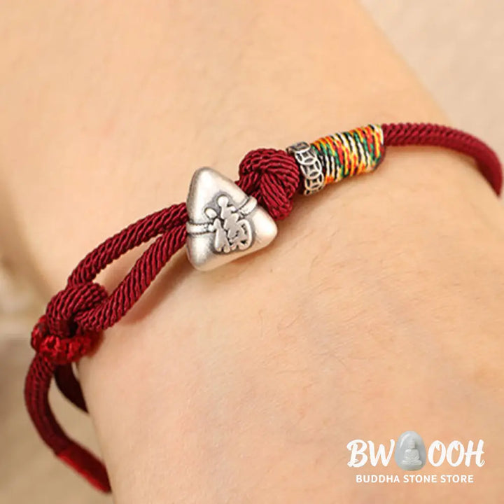 Buddha Stones 999 Sterling Silver Fu Character Zongzi Fortune Luck Rope Bracelet - Bracelet