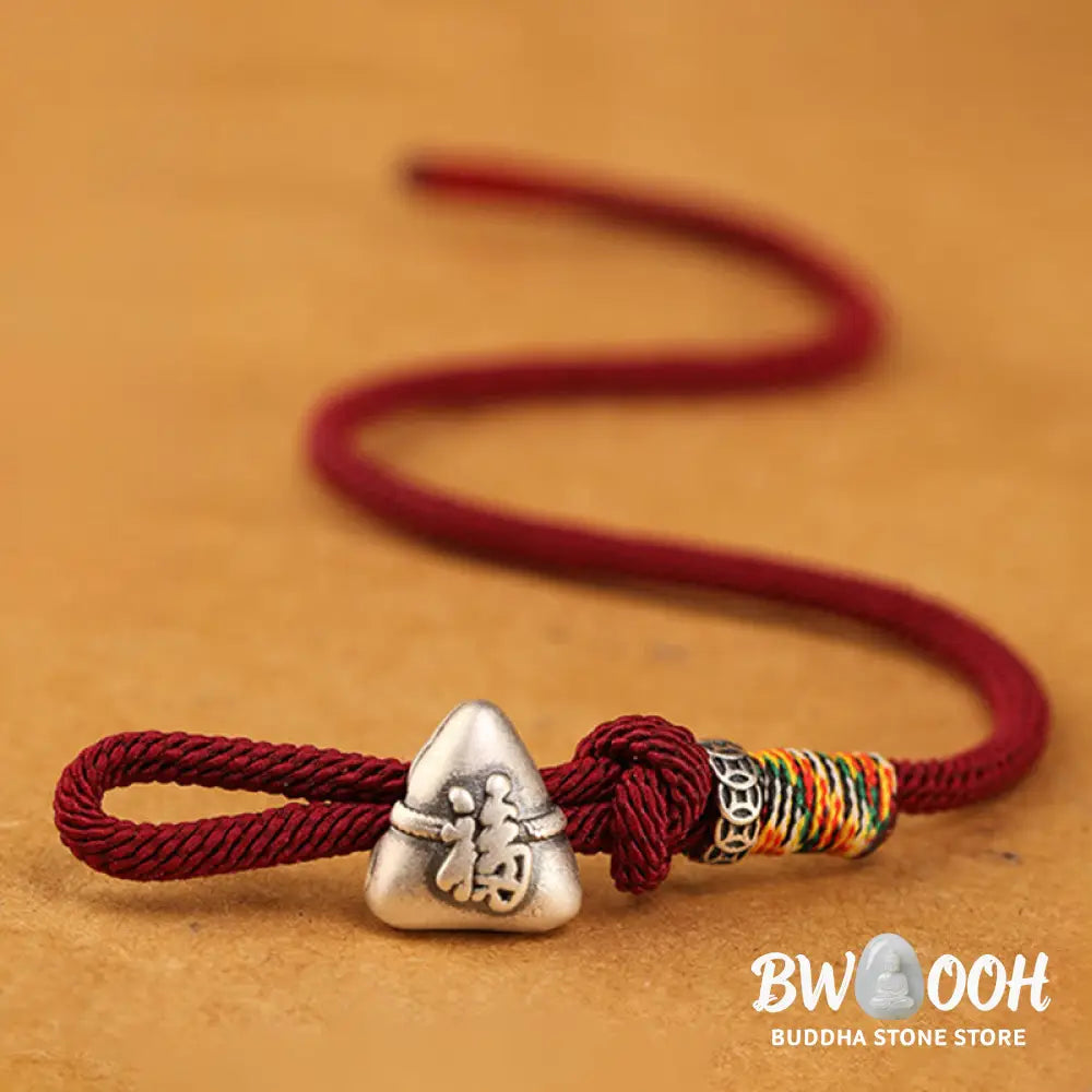 Buddha Stones 999 Sterling Silver Fu Character Zongzi Fortune Luck Rope Bracelet - Bracelet